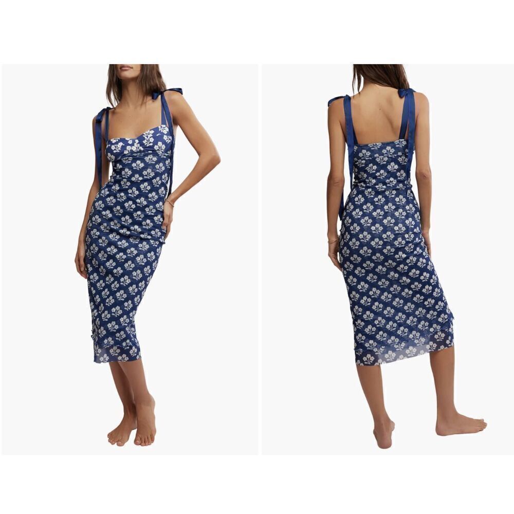 New Free People Intimately Floral Layered Mesh SlipDress Women's Sz Large